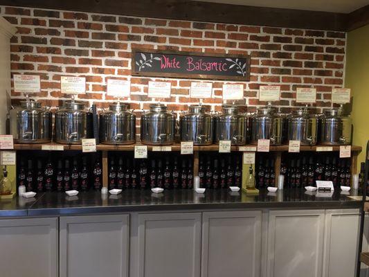 Large variety of white balsamic vinegars.