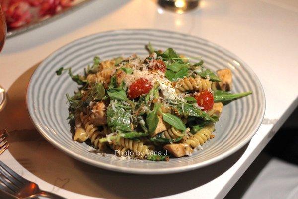 Chicken Fusilli ($24) - goat cheese, cherry tomato, spinach, pistachio pesto