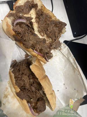 Steak and missing cheese sub.