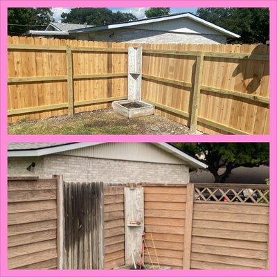 Old concrete fence replaced with new wooden cedar