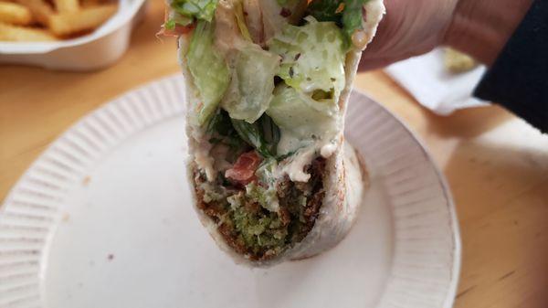 Interior of falafel sandwich ($7), vegan by default. Not bad. Above average.