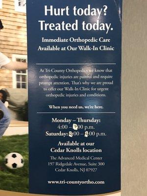 Walk in clinic hours