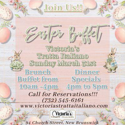 Join Us Sunday March 31st!! Call To Reserve Your Table Today! 732-545-6161