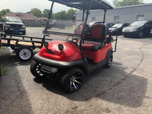 One of the projects we tackled that is not street legal. Rims, tires, headlights, bar lights, under carriage red lights, and radio installed