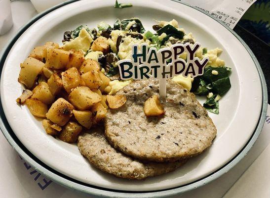 Room service breakfast with a special touch when they realized my mom was spending her birthday at the hospital