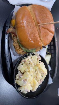 Dubious Chick with loaded potato salad!! Huge sandwich, I couldn't finish it!!