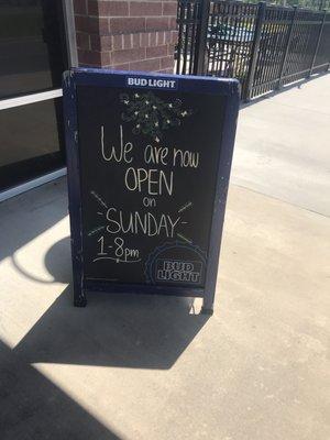 Now Open on Sundays 1pm-8pm