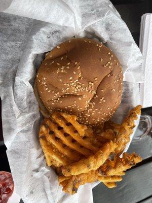 Cajun chicken sandwich and fries