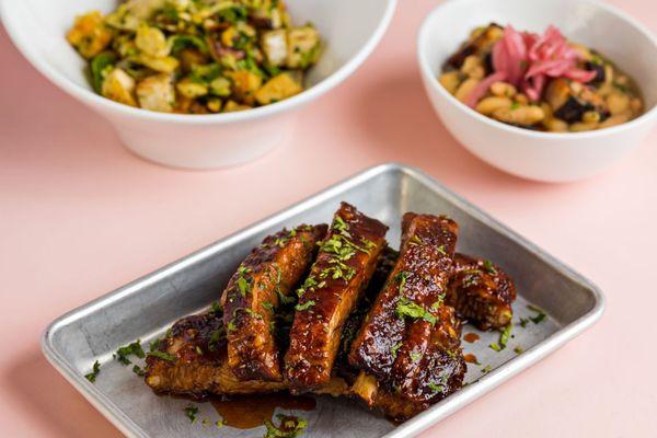 Our Sticky Glazed Rotisserie Ribs are perfect for sharing. Available in half rack or full!