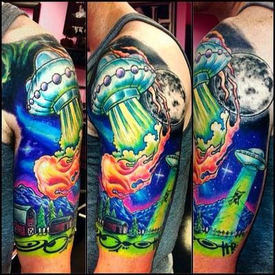 Full color alien half sleeve by Eryka Jensen.