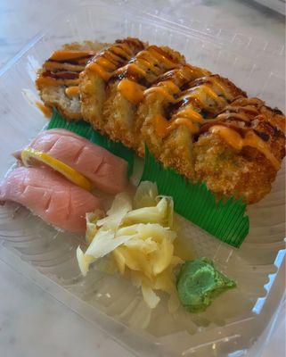 Hamachi nigiri and Aloha roll