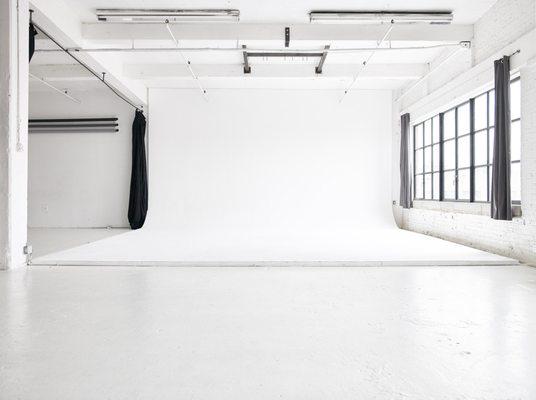 Unnamed is a 2000sf studio. The room is roughly 40ft x 50ft. The cyclorama is 22ft x 22ft.