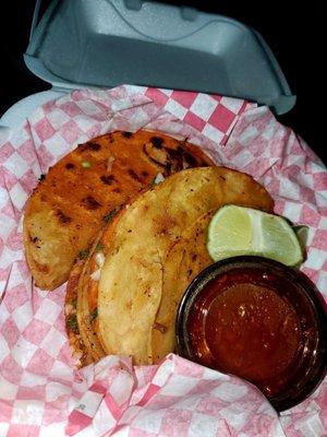 Queso birria tacos and consomé with a lime.. So good!