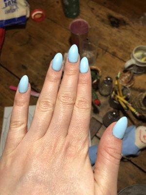 Blue acrylic gel nails