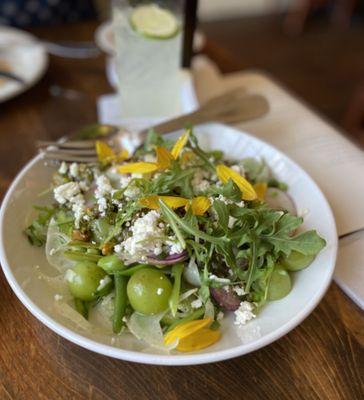 "Green salad"- green beans, grapes, fennel, feta, pistachio, salsa verde ($19)