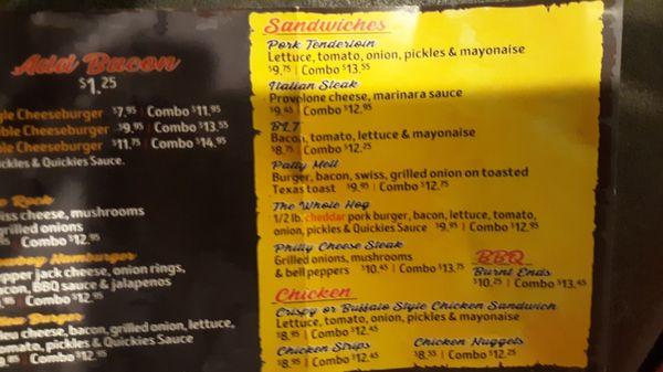 Quickies menu