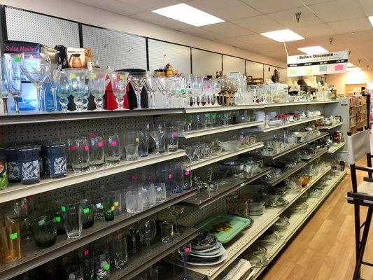 Shelves of glassware