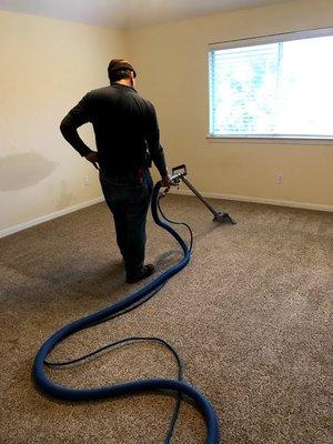 Steam carpet cleaning with truck mounted equipment serving All Houston metro Area