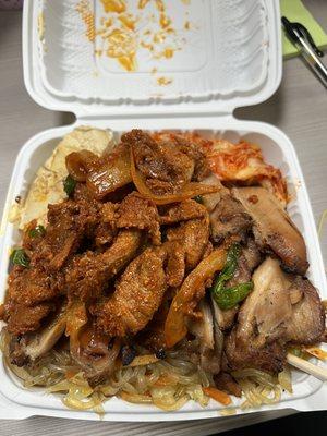 Combo plate! Spicy pork and bbq chicken.