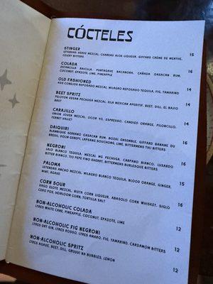 Cocktail menu