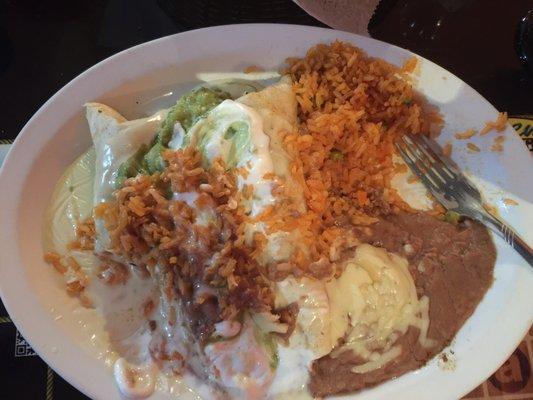 Lunch #7 steak enchiladas with rice and beans