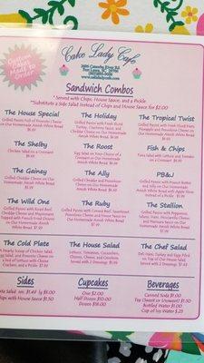 Sandwich menu