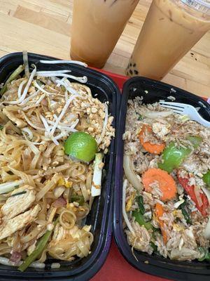 Pad thai and spicy fried rice both with chicken