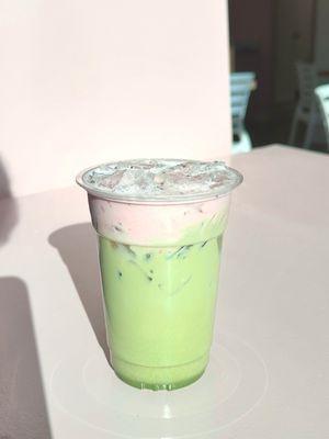 iced Matcha latte with strawberry cold foam