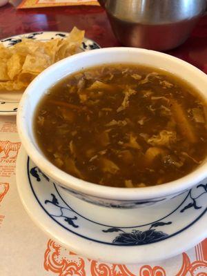 Hot and Sour Soup with crispy fried thingies