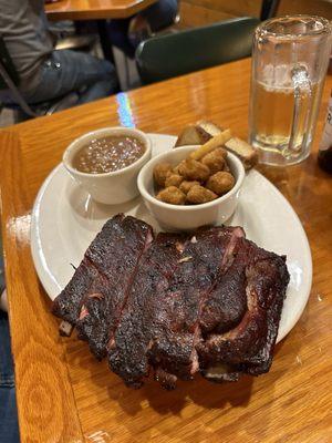 Rib dinner with beans and fried okra