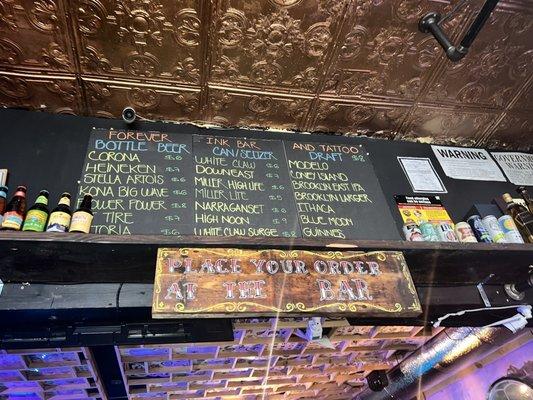 Beer menu