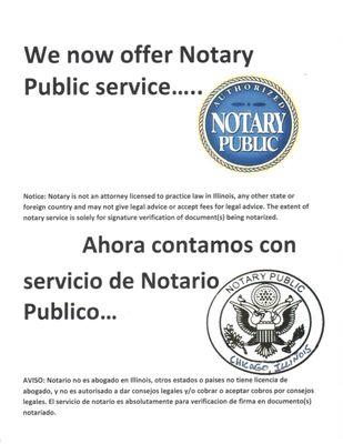 On site Notary Monday-Saturday. Appointment recommended.