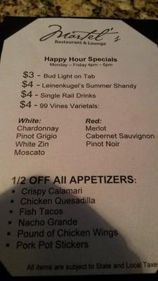 Happy Hour menu