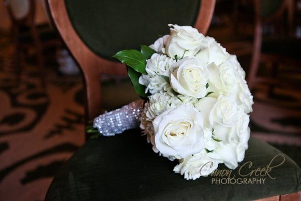 Bridal bouquet, before I removed the rhinestone wrap (not a fan) - photo by Canon Creek Photography