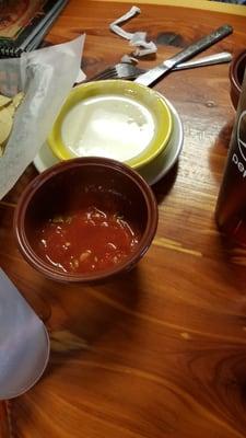 Salsa had a weird taste and was not desirable.  White Queso was runny.