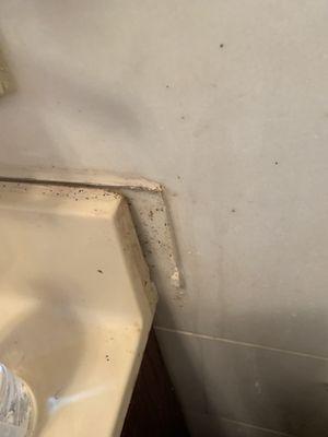 Sink coming out of the wall in bathroom