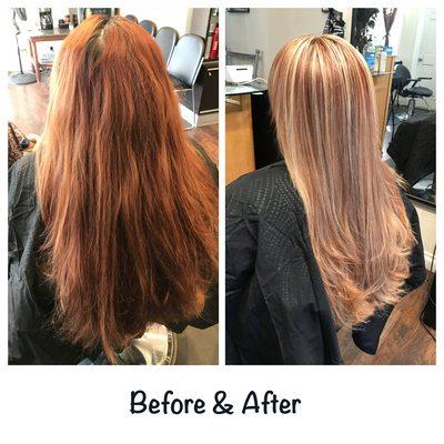 My client was red for a few years, now she's decided to start lightening up