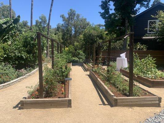 Raised vegetable garden and koi pond