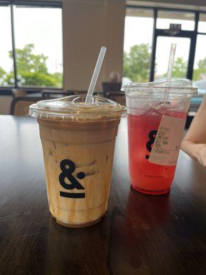 iced salted caramel latte and dragon fruit refresher