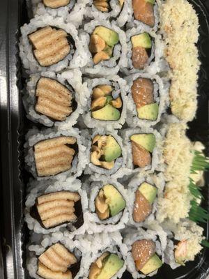 Tofu skin roll, Peanut Avocado Roll, Salmon Avocado Roll, Crabmeat Crunch Roll