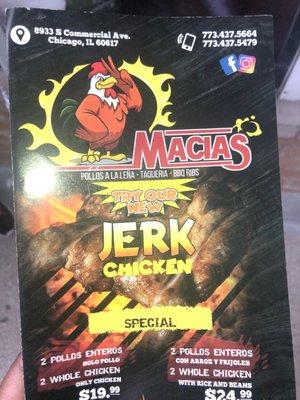 Front of the menu