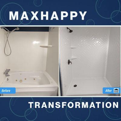 Before and after tub to shower conversion.