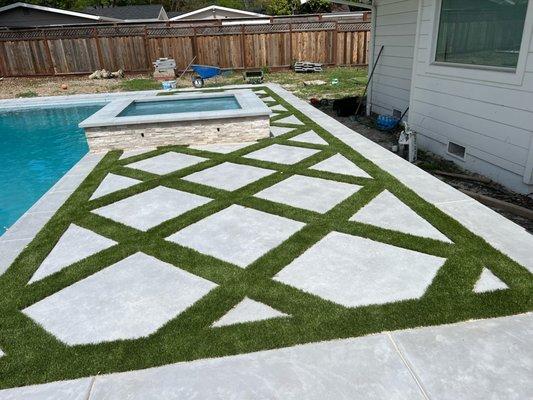 Artificial grass next to pool