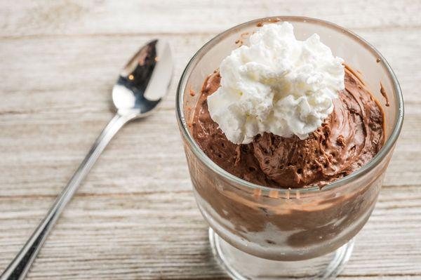 Hand whipped chocolate mousse