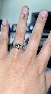 After - removed small diamond and embedded 3 new diamonds without jeopardizing the integrity of the initial ring design