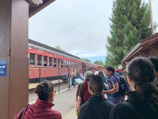 Waiting in line on Thursday 8 August 2019 for the 10:30 a.m. Wolf Tree Turn ride.