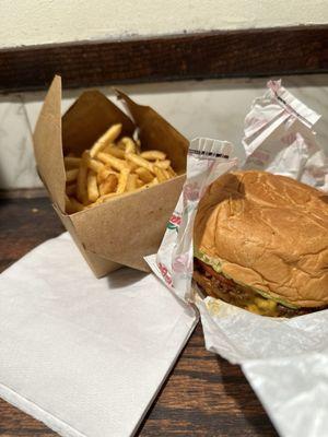 Impossible burger and fries.