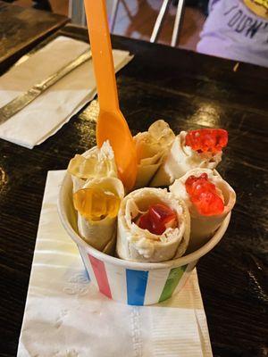 Vanilla ice cream with gummie bears