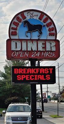 This is the street sign for the Black Horse Diner.  Photo taken September 23, 2019.