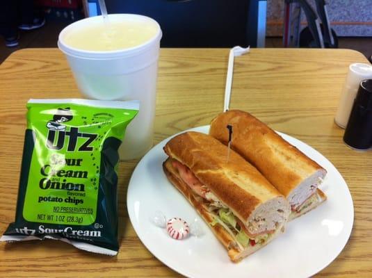 Chicken Philly w/ chips and a drink.